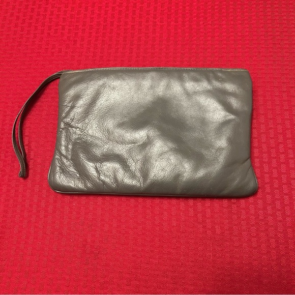 Vintage 1970s Etienne Aigner Large Wristlet Clutch Purse Gray Leather - Picture 7 of 7